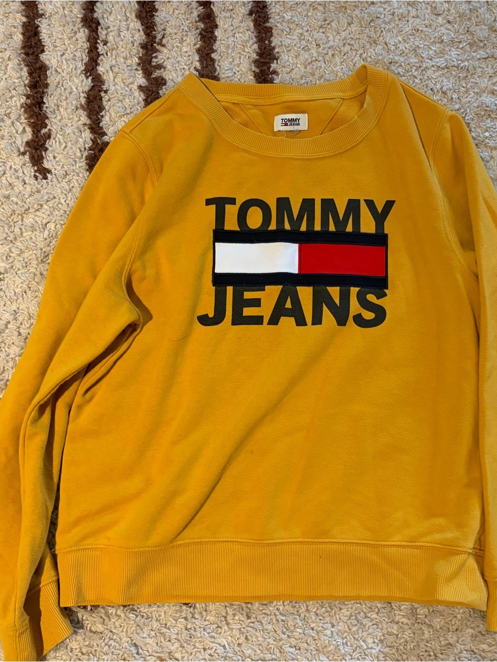 Tommy Hilfiger Men's Mustard Yellow Crewneck Sweatshirt with Logo